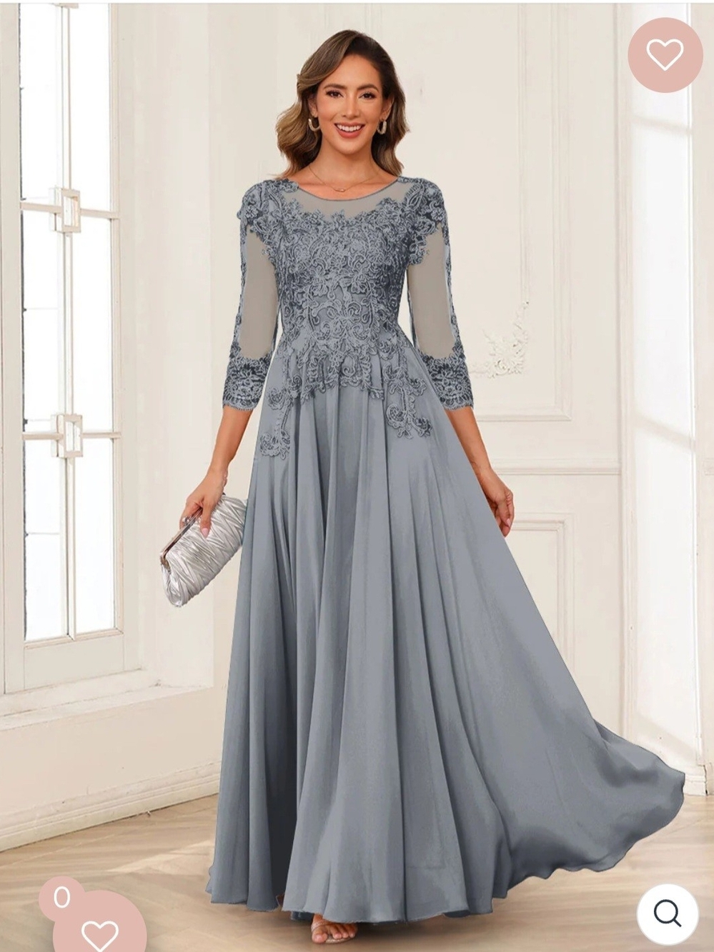 Elegant Gray Lace Appliqué Evening Gown